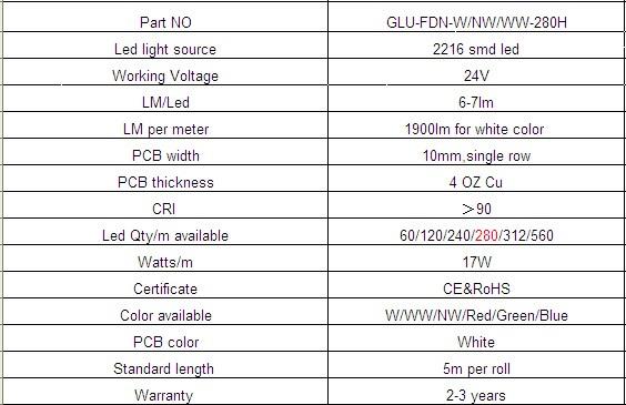 4500k Ra95 2216 6-7lm flexible led strip light