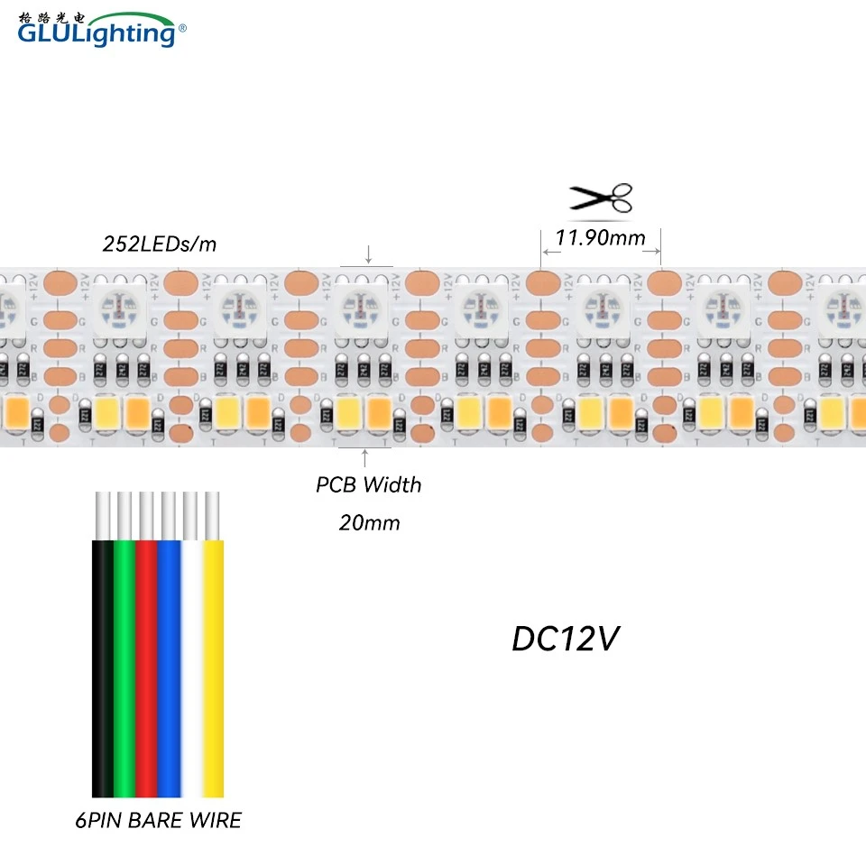 Professional RA95+ TLCI 97+ 12V/24V Short Cut 252leds RGBCCT LED Strip Light For Film factory